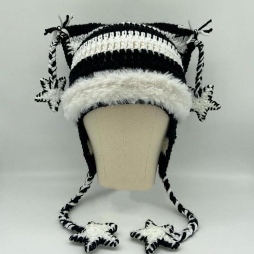 Women’s Y2K Cat Beanie Knit Hat Crochet Grunge Casual Accessories - Picture 5 of 8